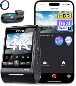 2. VIOFO A229 Front and Rear Dash Cam with Night Vision